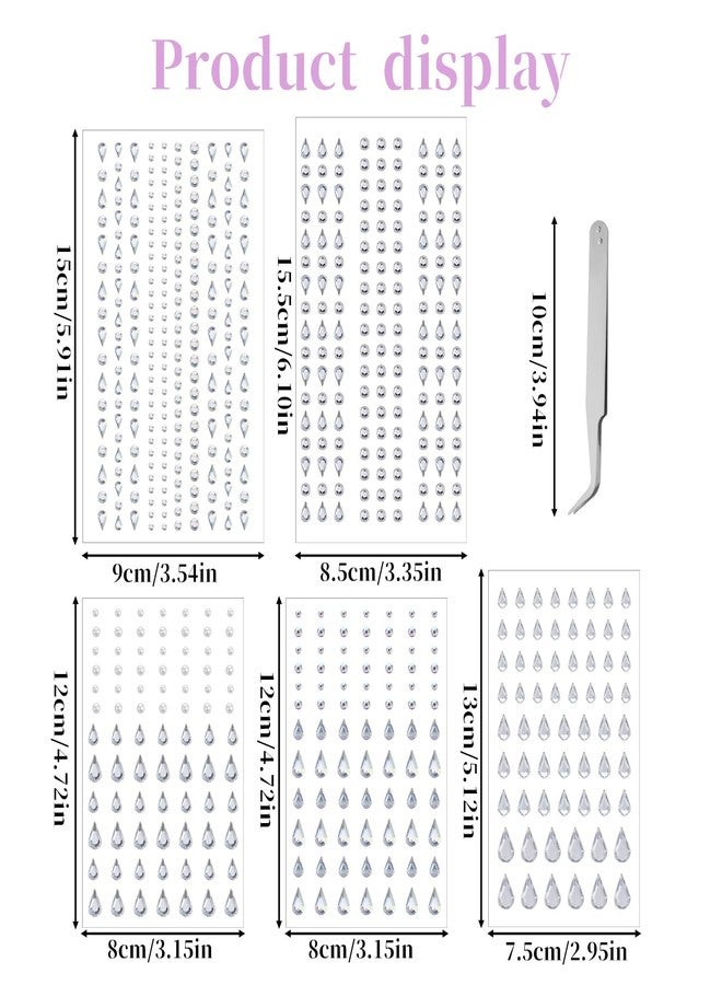 Styquenzer 5 Sheets Face Gems Jewels Stickers, Teardrop Rhinestones for Face, Self Adhesive Rhinestones for Face, Hair, Makeup, Nail Decorations, DIY - Image 2